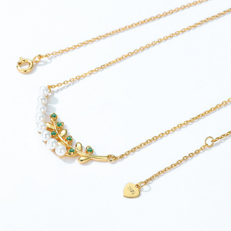 Olive Leaf Emerald Pendant Necklace