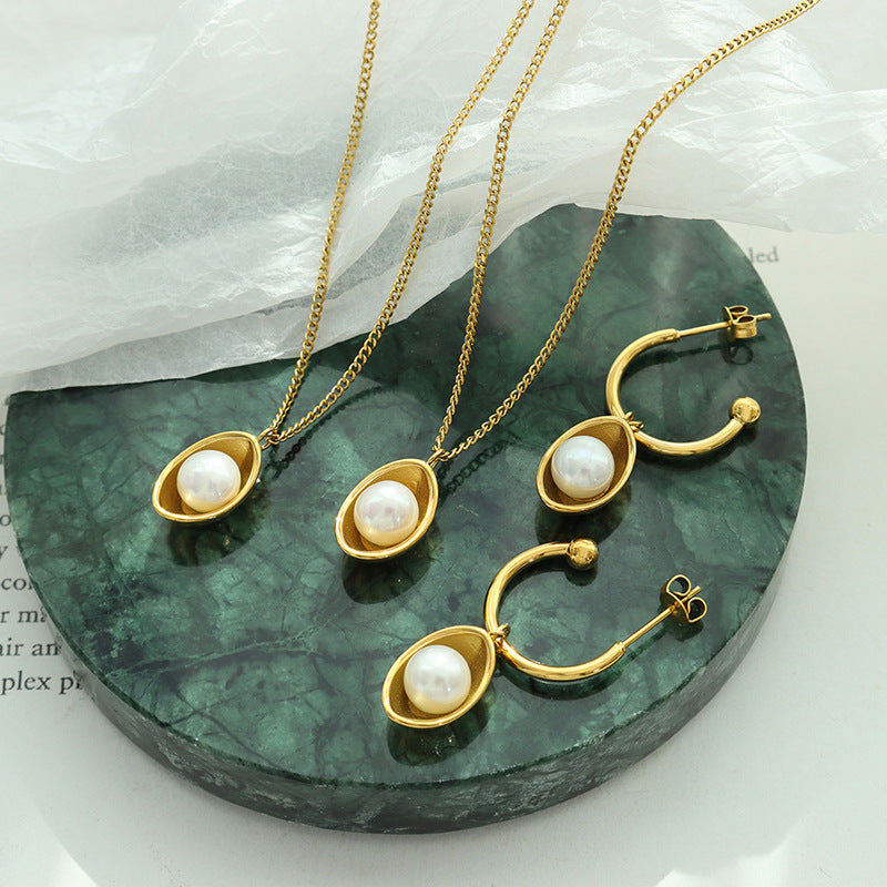 Pearl Pea Pod Pendant Necklace and Earring Set