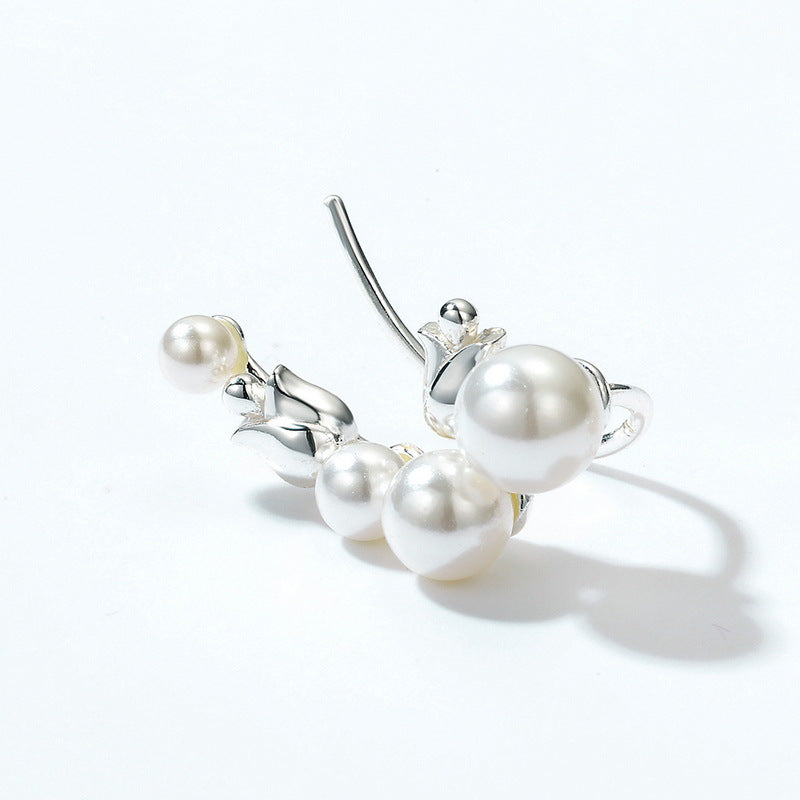 Sterling Silver Pearl Climber Earrings