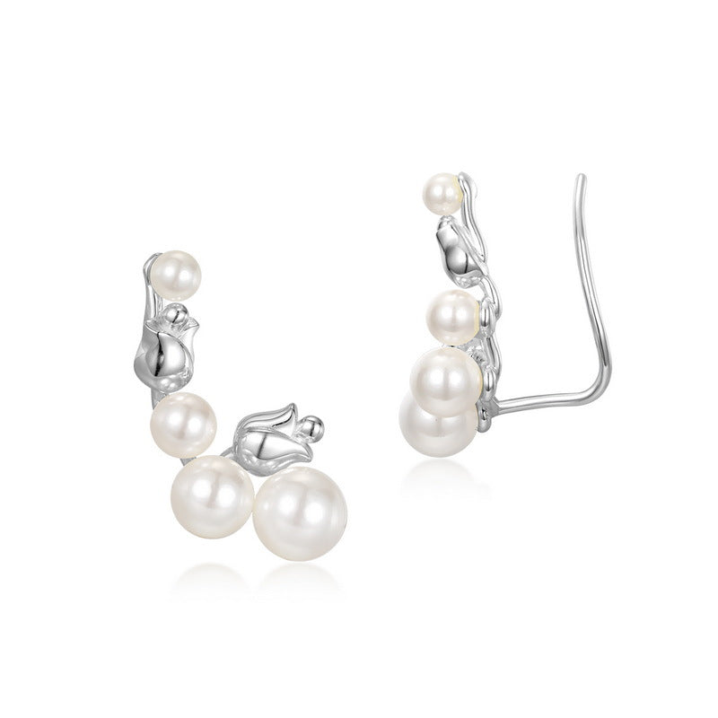 Sterling Silver Pearl Climber Earrings