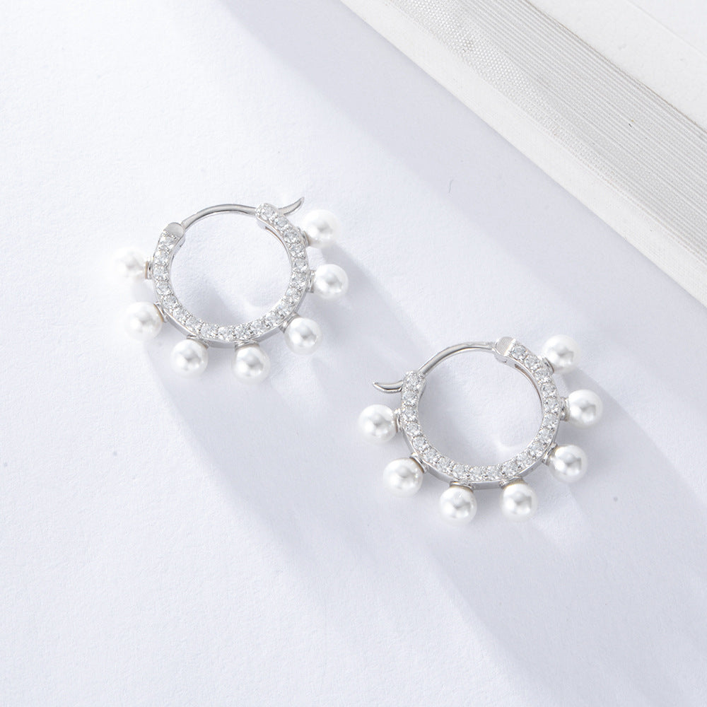 Pearl Hoop Earring Zircon Diamond