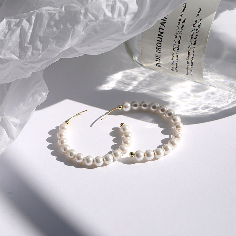 C Shape Half Hoop Pearl Earrings