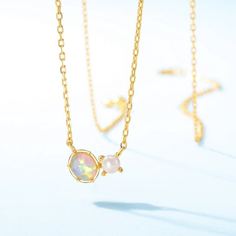 Opal And Pearl Pendant Necklace