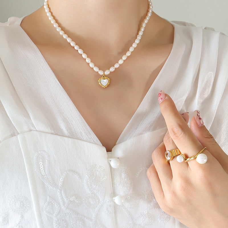 Freshwater Pearl Necklace With Heart Pendant