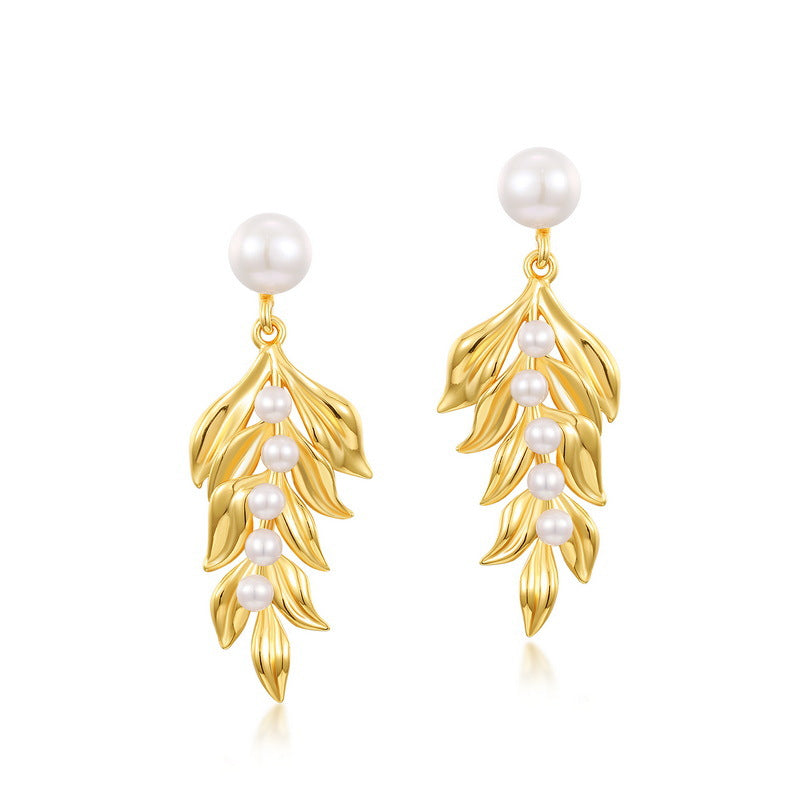 Detachable Gold Leaf Pearl Earrings