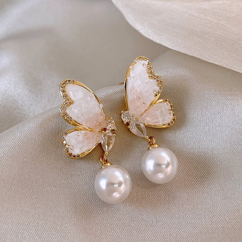 Pearl Crystal Butterfly Earrings