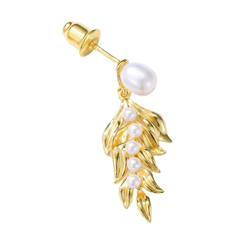 Detachable Gold Leaf Pearl Earrings