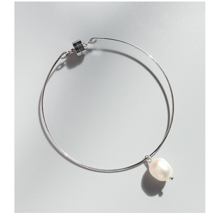 Magnetic Clasp Freshwater Pearl Charm Bangle Bracelet