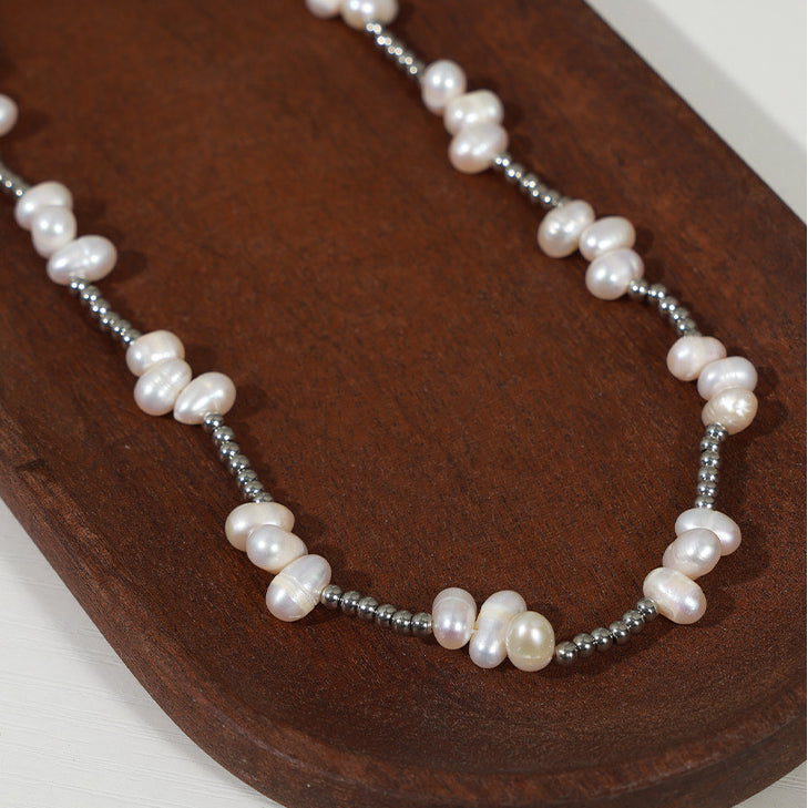 Baroque Freshwater Pearl Silver Beaded Necklace