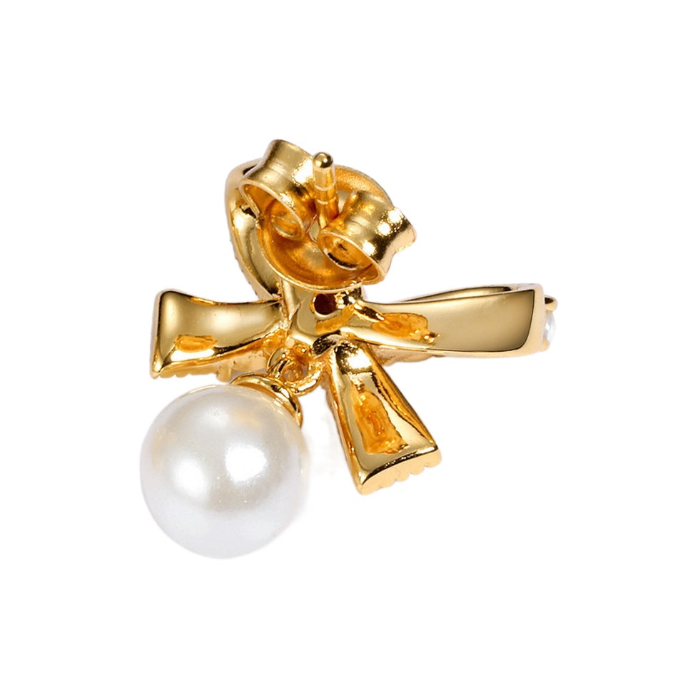 Pearl Bow Earrings 6mm Pearl Earring