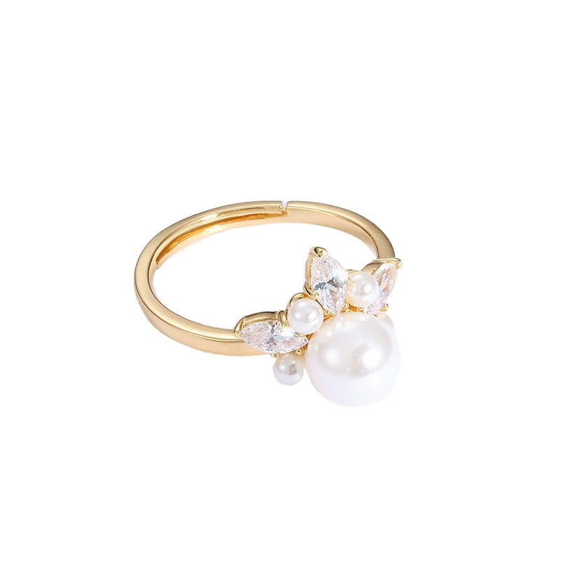 Crown Zircon And Pearl Ring