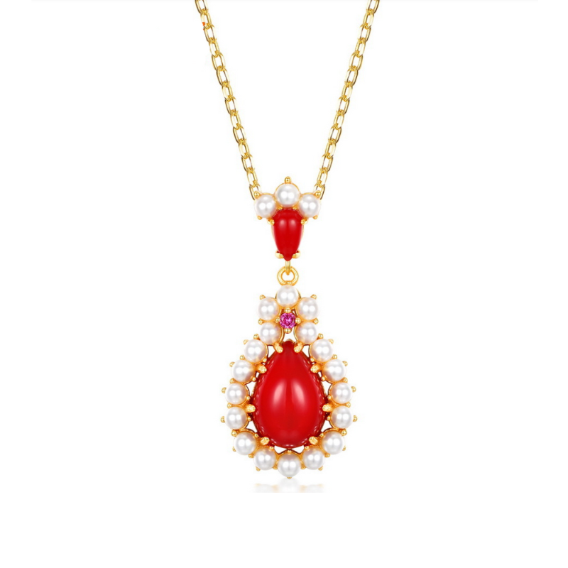 Pearl Teardrop Red Coral Pendant