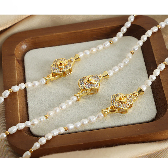 Freshwater Pearl Necklace With Diamond Rose Pendant