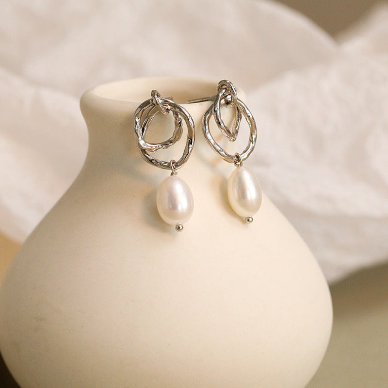 Double Hoop Pearl Earrings