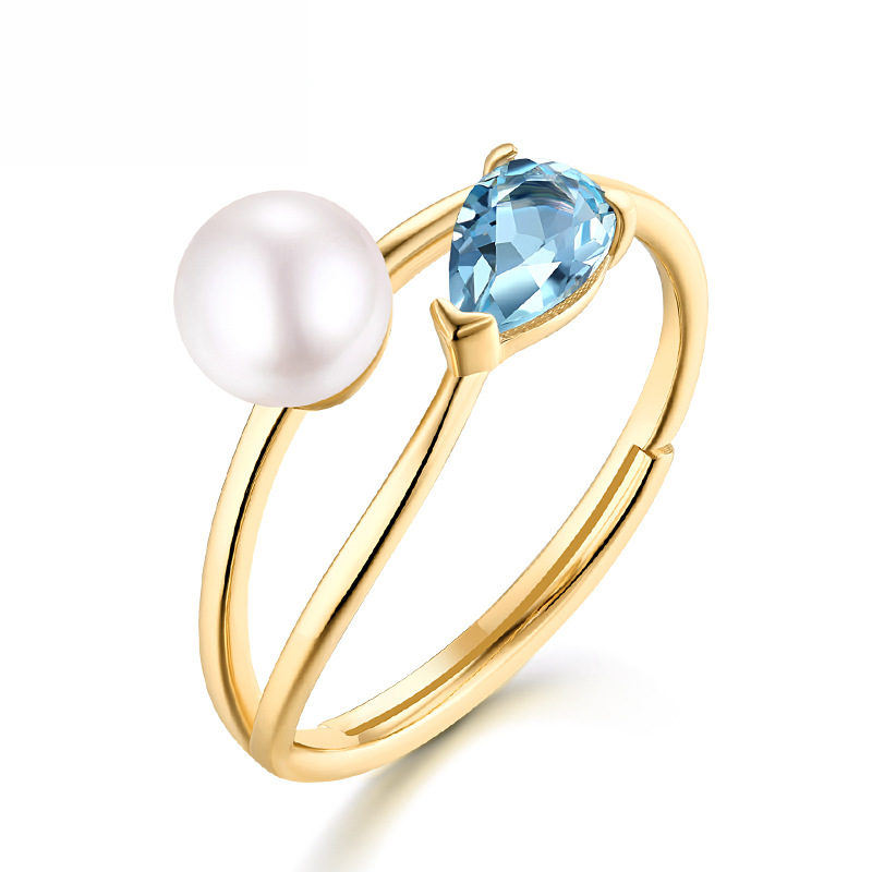 Aquamarine And Pearl Ring