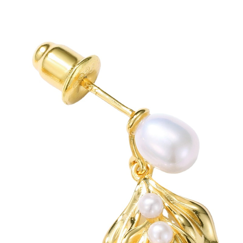 Detachable Gold Leaf Pearl Earrings